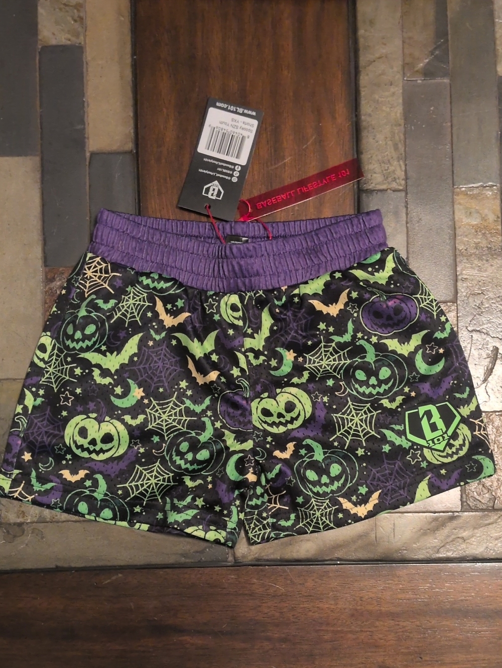 Baseball Lifestyle 101 Halloween Pumpkin Print Shorts - Purple/Green NWT